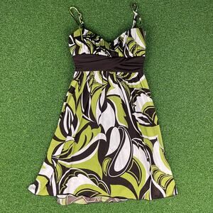 Vintage Y2K Speechless Green & Brown Tie Back Cinched Waist Dress Sz S